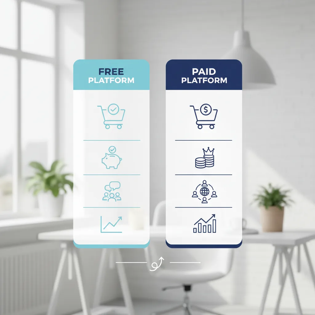Two cards comparing a free platform and a paid platform side by side