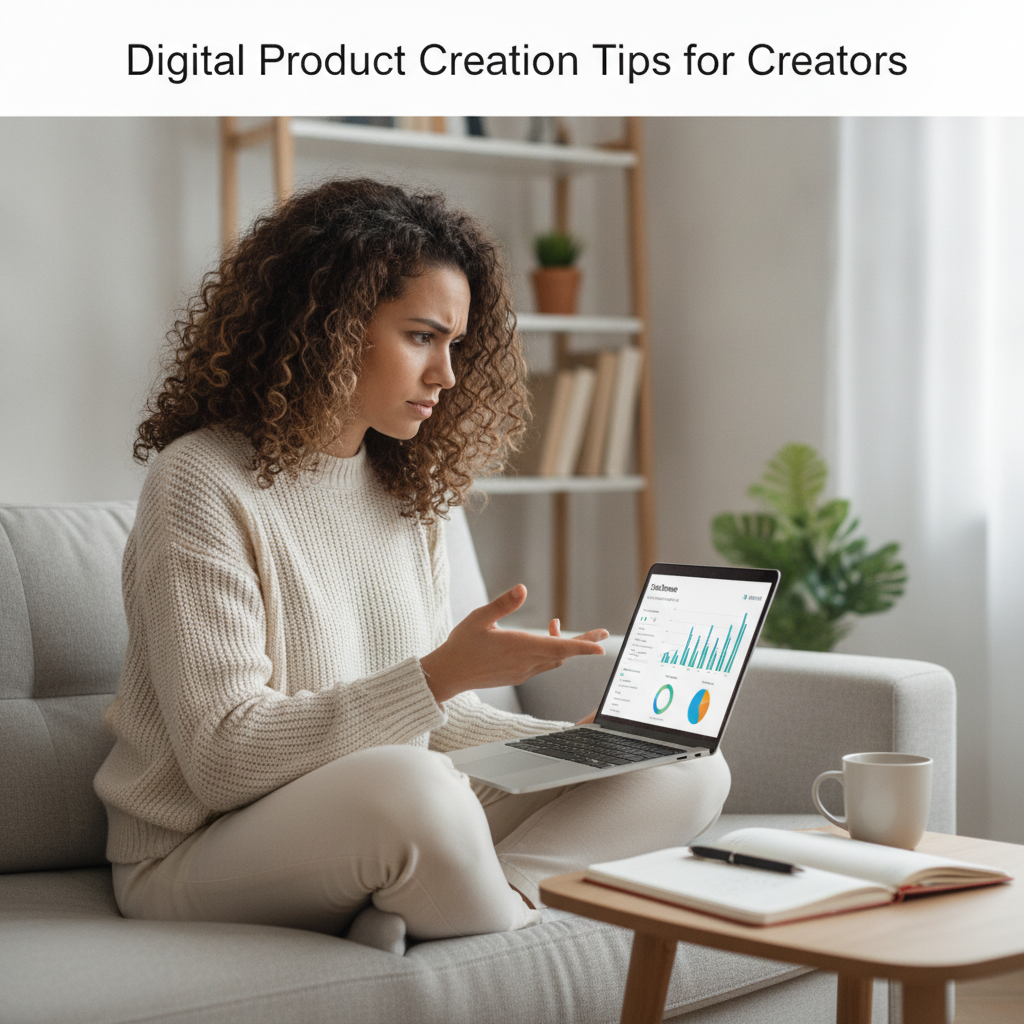 A creator reviewing sales analytics on a laptop